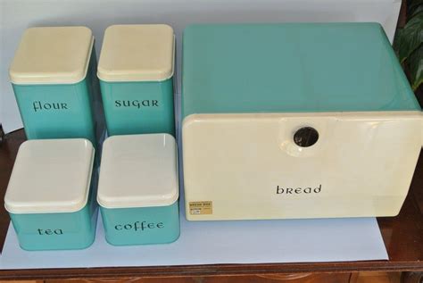 Vintage Harvell 1950's Turquoise Metal Tin Bread Box 